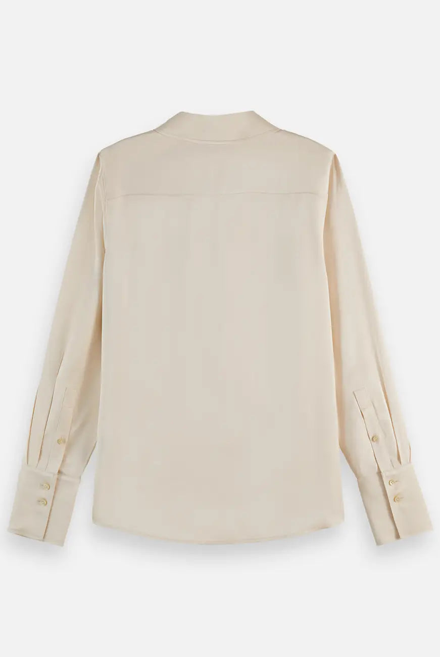 Core Viscose Satin Shirt flat lay showing product details by Scotch & Soda