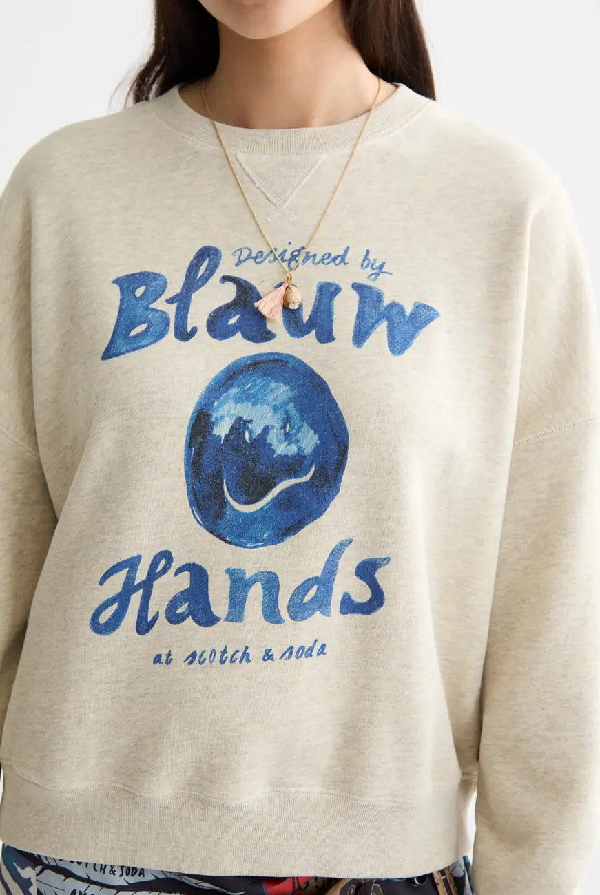 Washed Oversized Fit Sweatshirt close-up on model showing fit and detail by Scotch & Soda