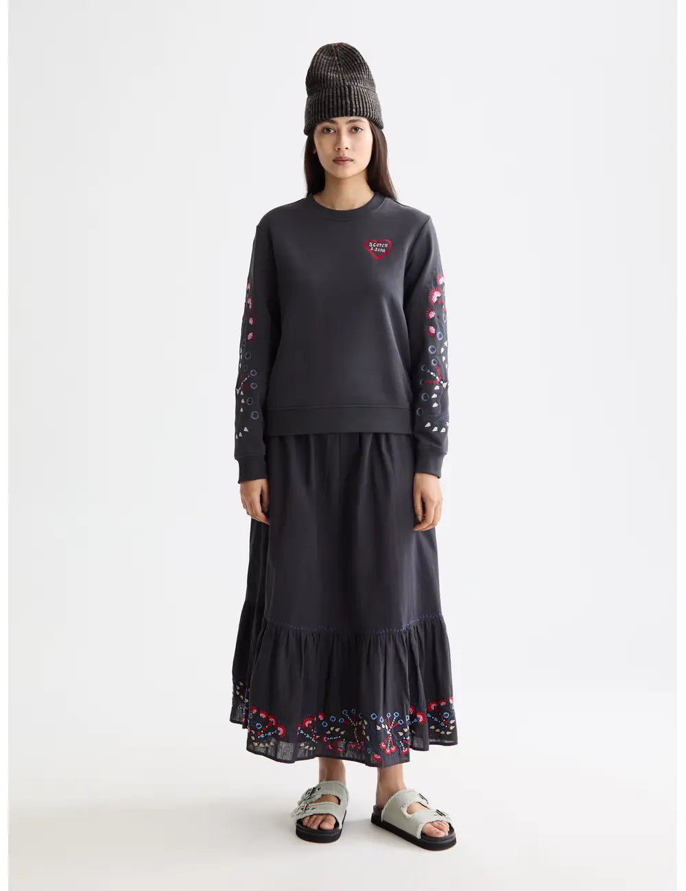 Embroidered Sweatshirt full model shot showing overall fit by Scotch & Soda