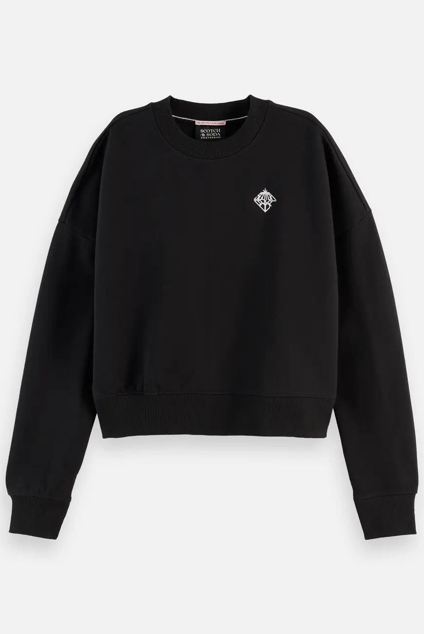 Core Embroidered Logo Sweat-shirt flat lay showing product details by Scotch & Soda