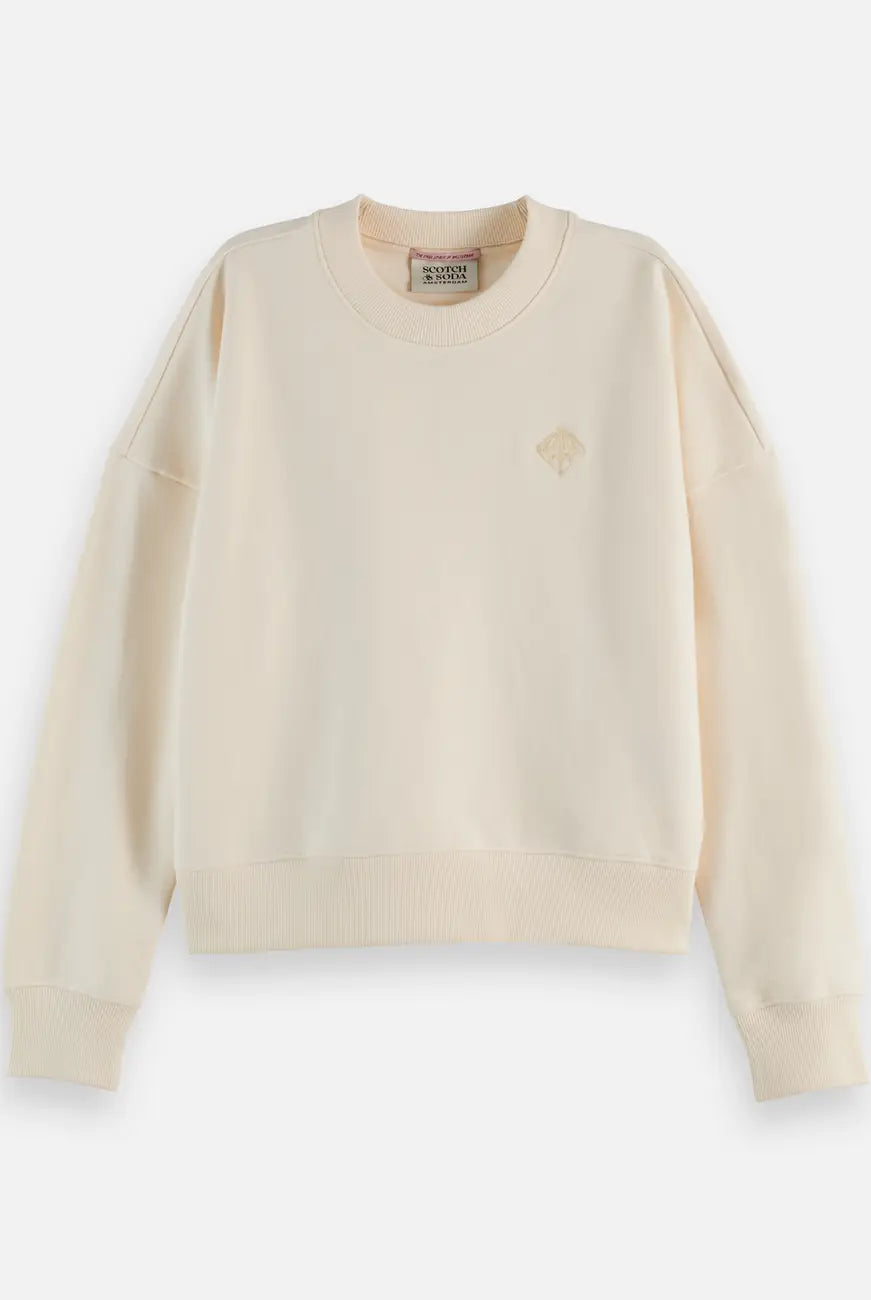 Core Embroidered Logo Sweat-shirt flat lay showing product details by Scotch & Soda