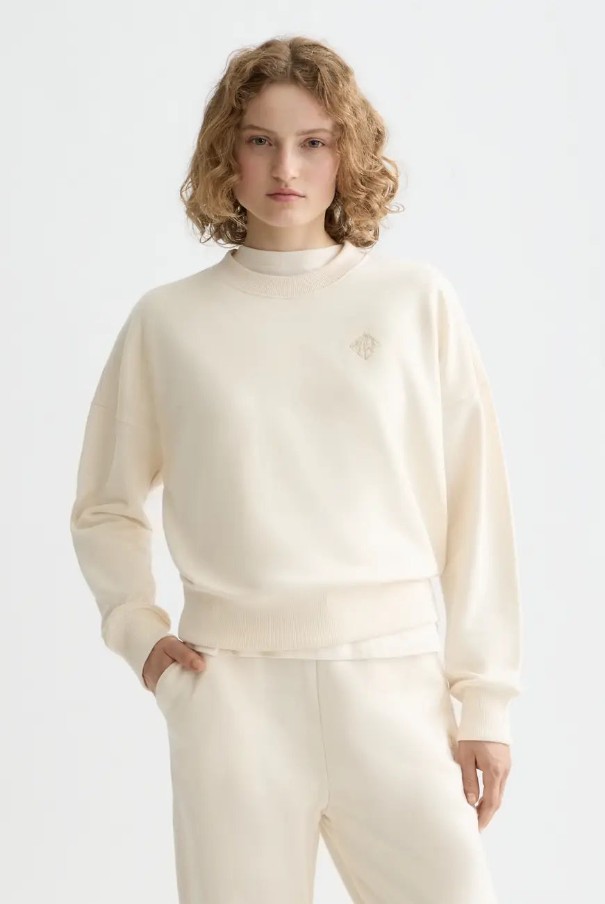 Off White Core Embroidered Logo Sweat-shirt close-up on model by Scotch & Soda