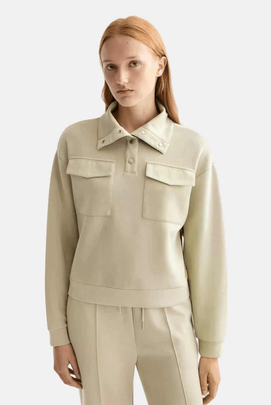 Tencel Utility Sweatshirt close-up on model showing fit and detail by Scotch & Soda