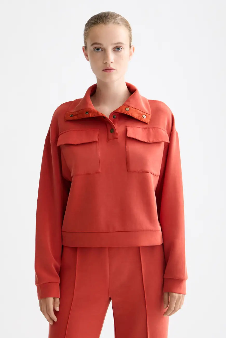 Tencel Utility Sweatshirt close-up on model showing fit and detail by Scotch & Soda