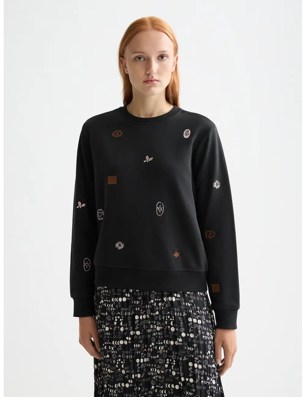 Mini Embroidery Sweatshirt close-up on model showing fit and detail by Scotch & Soda