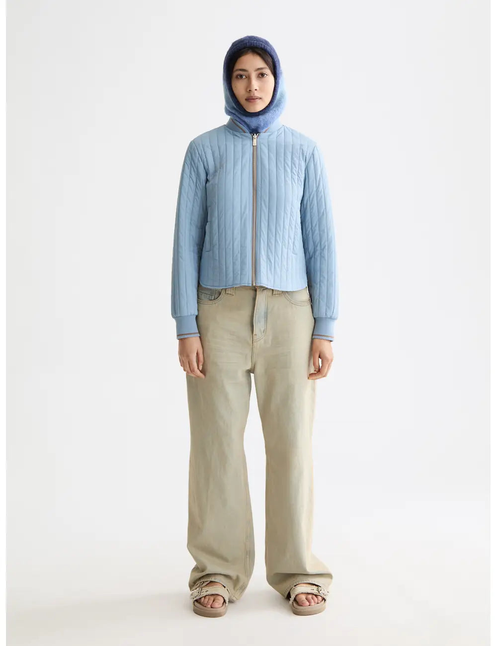 Reversible Quilted Bomber full model shot showing overall fit by Scotch & Soda