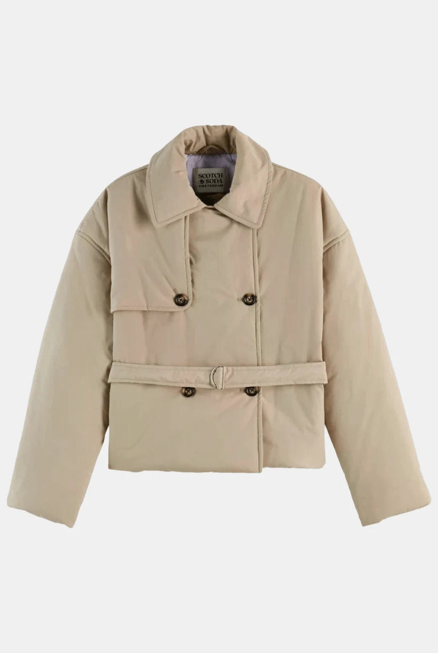 lightweight-padded-poplin-trench front view by Scotch & Soda