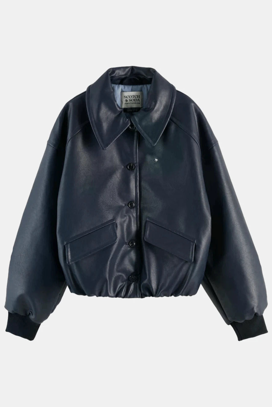 faux-leather-bomber-jacket front view by Scotch & Soda