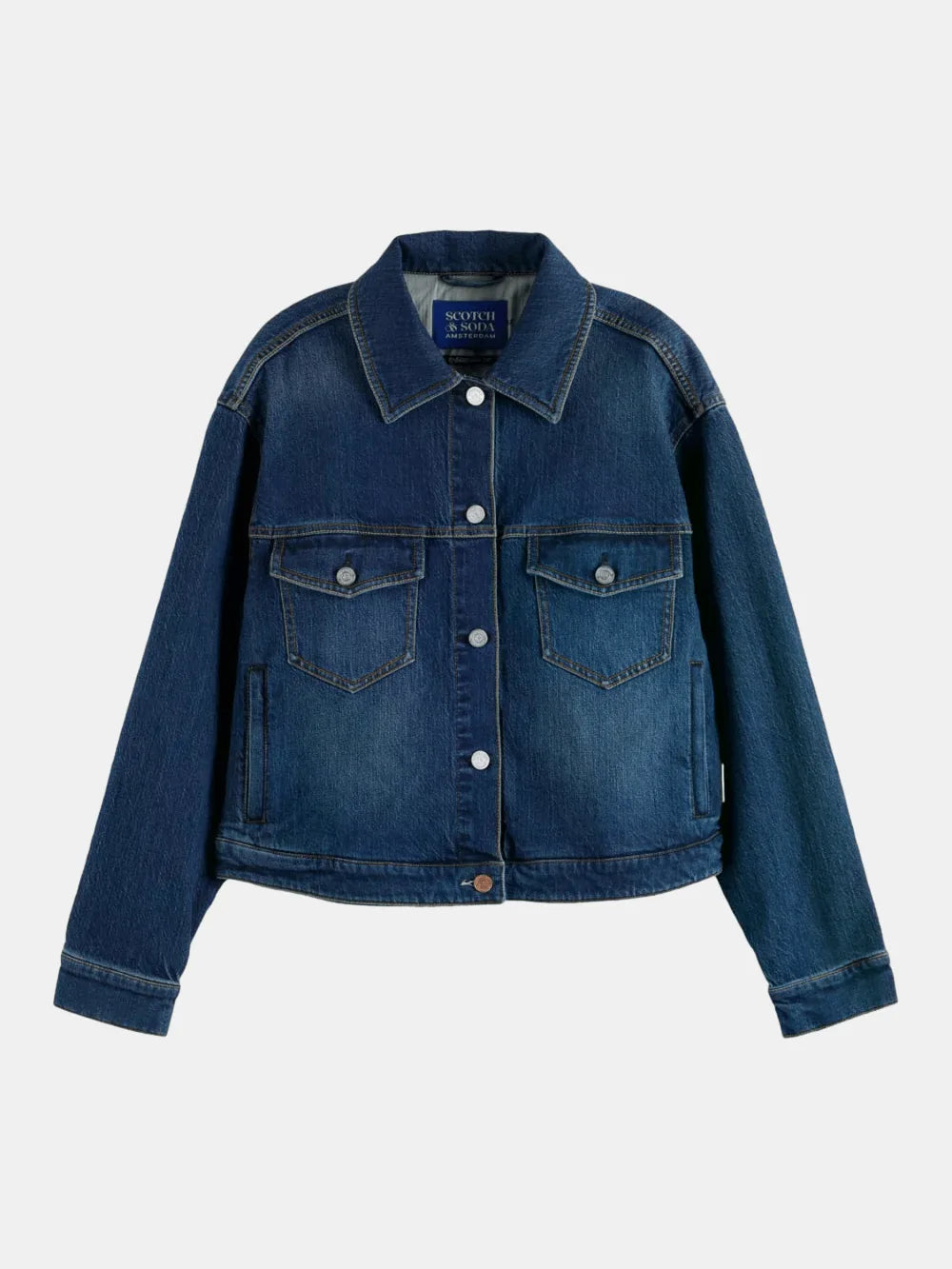 cropped-denim-jacket-let-it-rain-750-year-celebration front view by Scotch & Soda