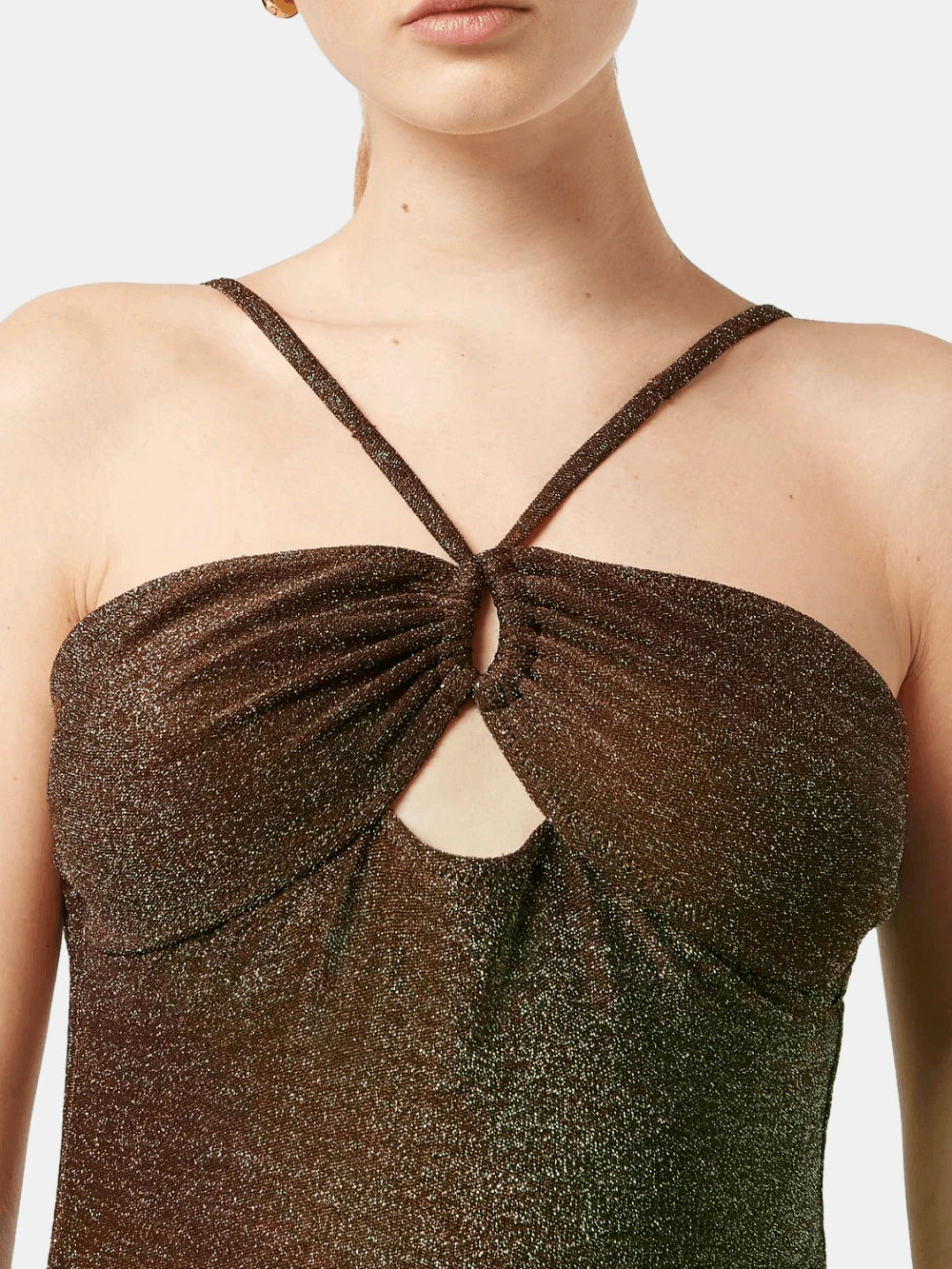 Lurex Swimsuit (Open Brown) detail shot of fabric and craftsmanship by Scotch & Soda