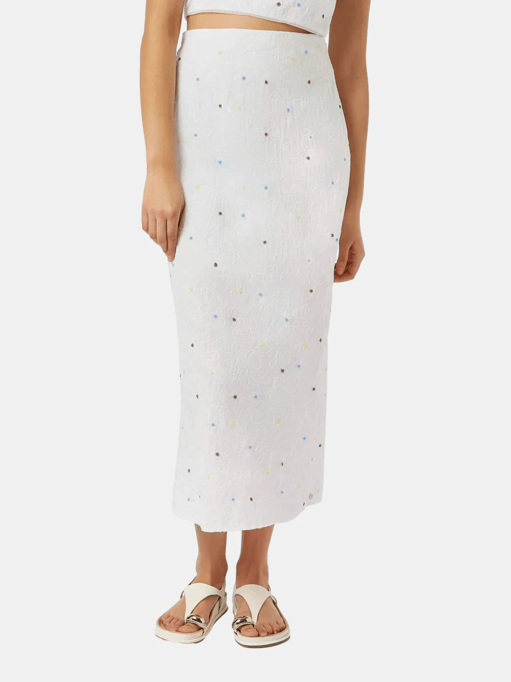 Beaded Tube Midi Skirt (Open White) detail shot of fabric and craftsmanship by Scotch & Soda