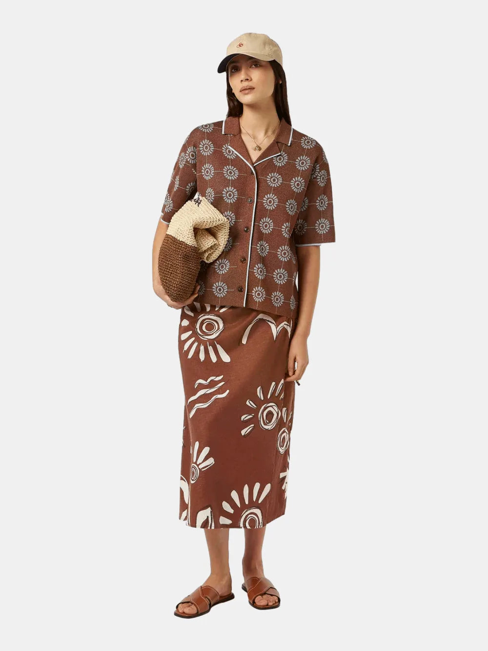 Linen Blend Printed Wrap Skirt (Open Brown) - Scotch & Soda