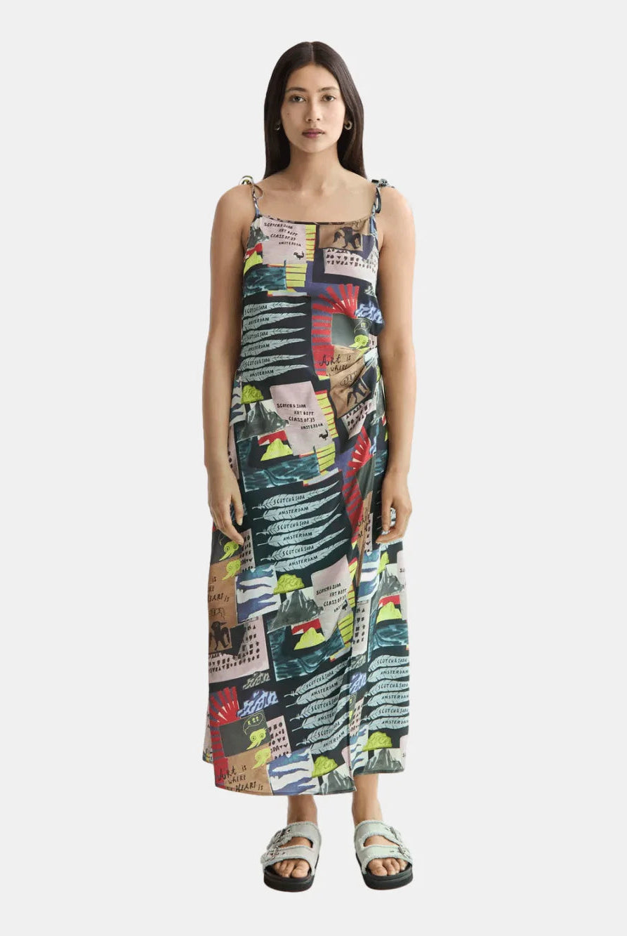 Midi Slip Dress With Tied Straps And Draped Waist - Scotch & Soda