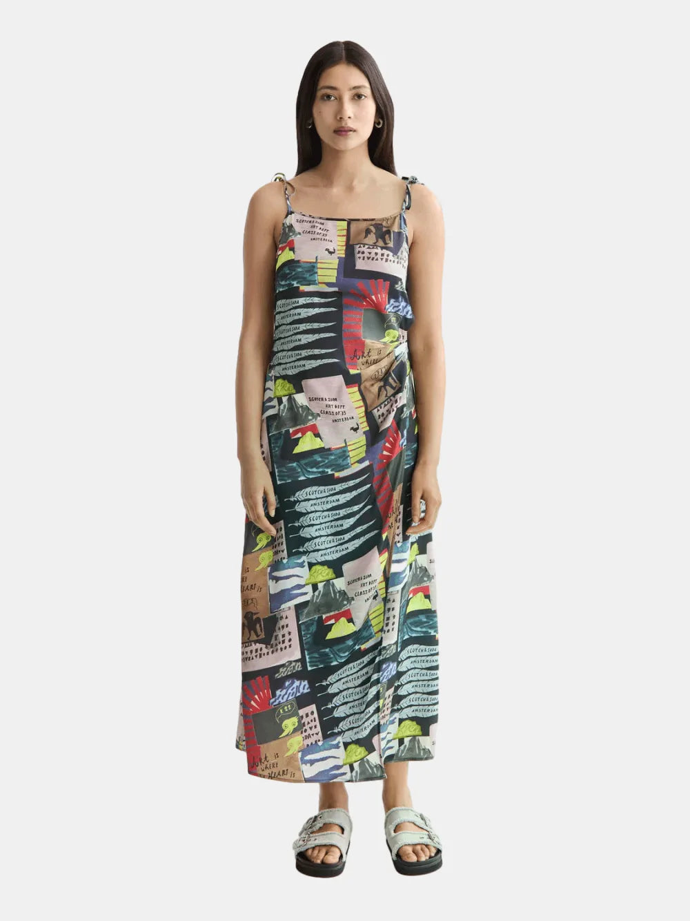 Midi Slip Dress With Tied Straps And Draped Waist - Scotch & Soda