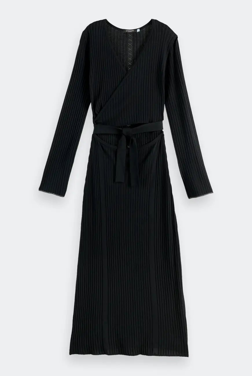 Skinny Rib Wrap Dress flat lay back view by Scotch & Soda