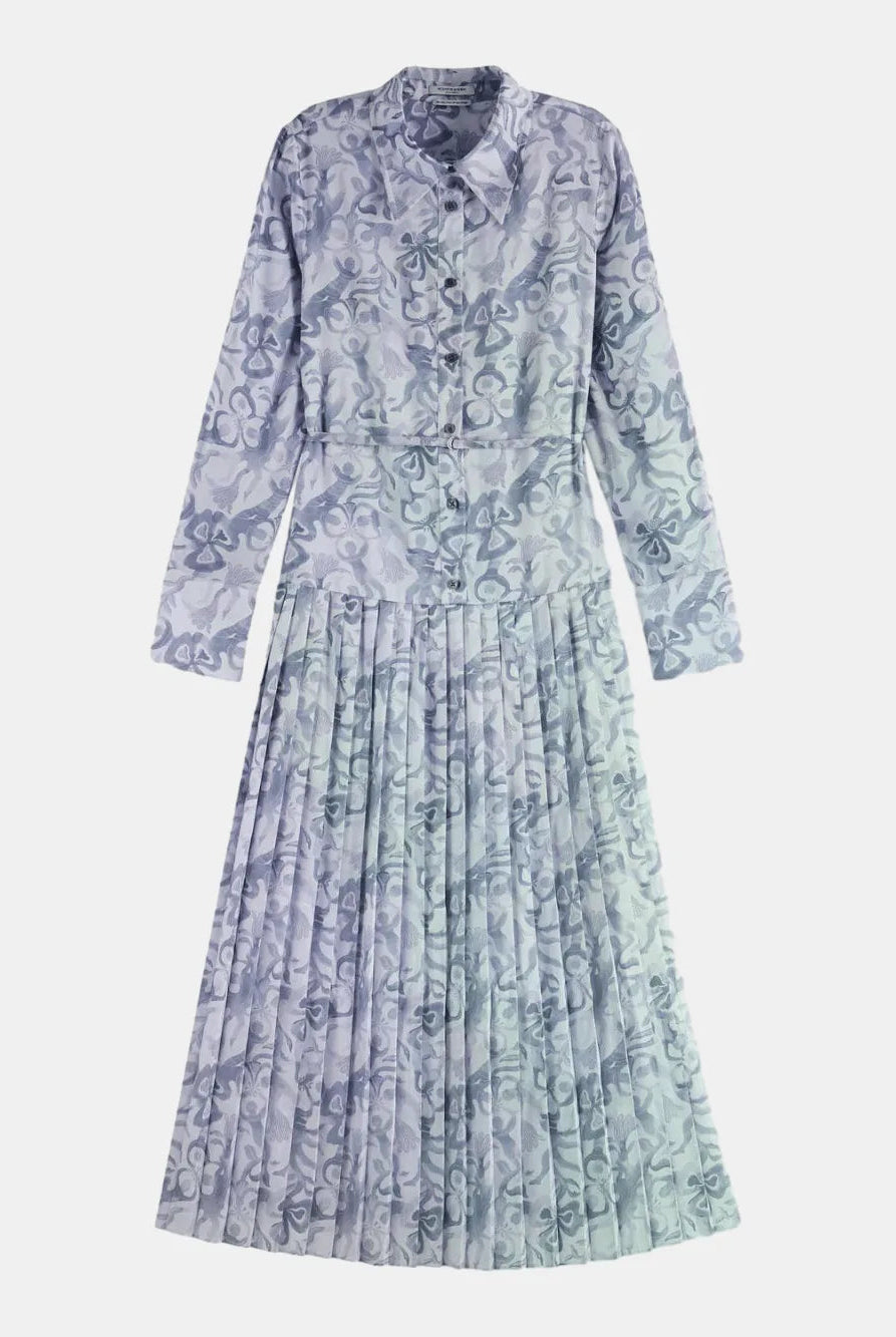 belted-shirt-midi-dress-with-pleated-hem front view by Scotch & Soda