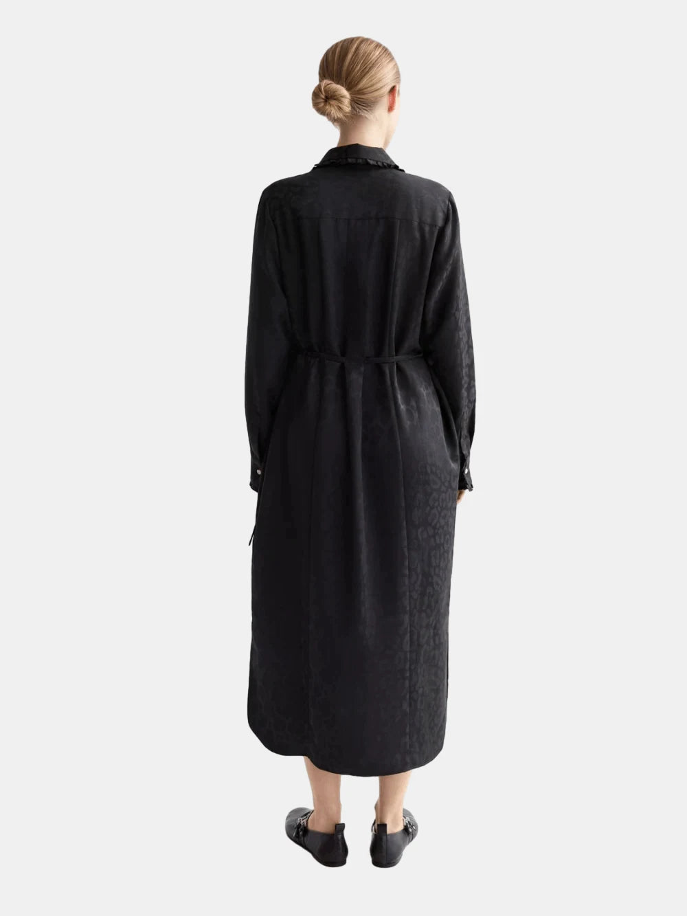midi-shirt-dress-with-tied-waist-and-ruffles back view by Scotch & Soda