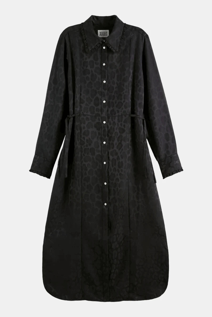 midi-shirt-dress-with-tied-waist-and-ruffles front view by Scotch & Soda