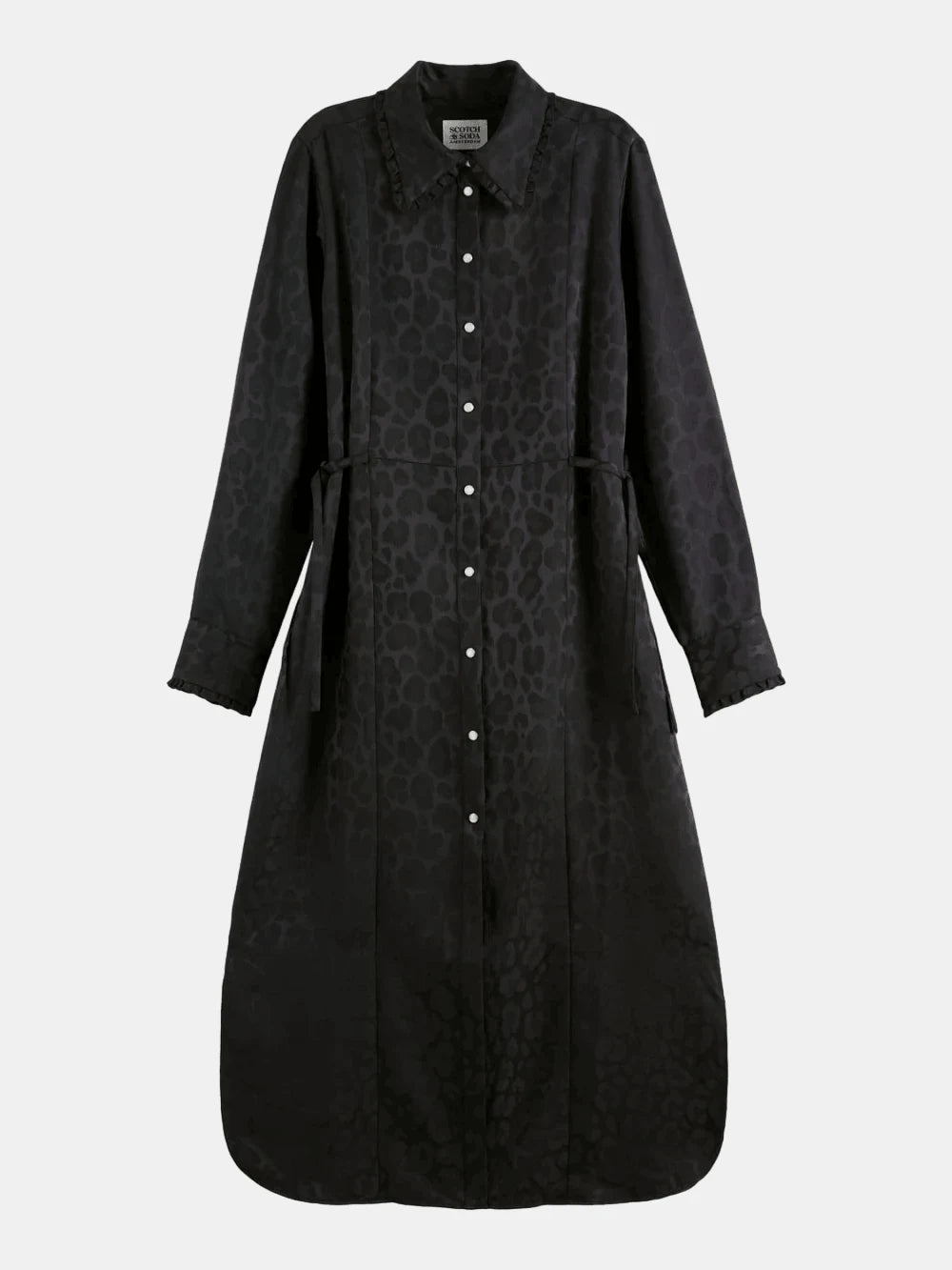 midi-shirt-dress-with-tied-waist-and-ruffles front view by Scotch & Soda