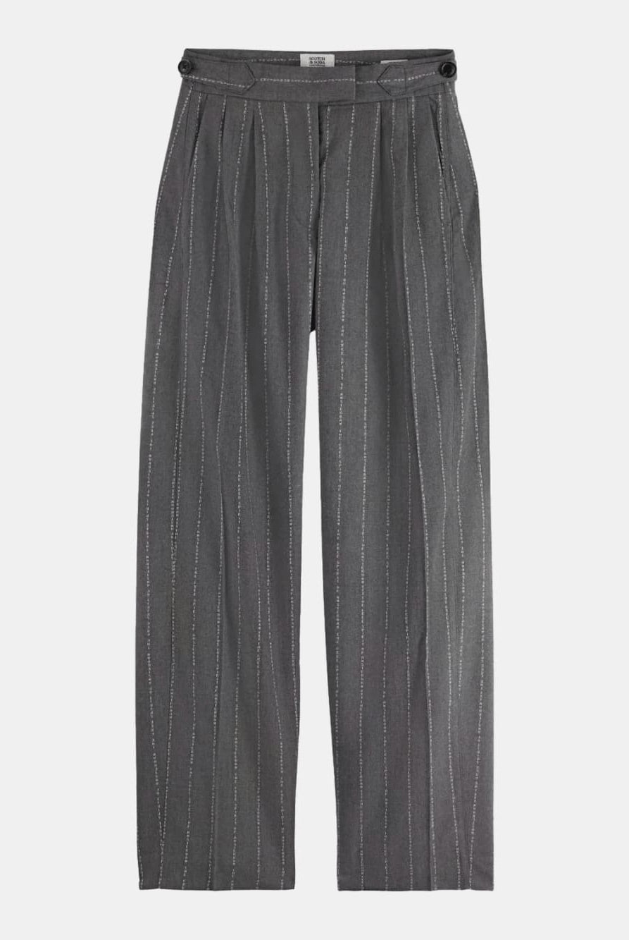 quinn-pinstripe-mid-rise-pleat-front-wide-leg-pant front view by Scotch & Soda