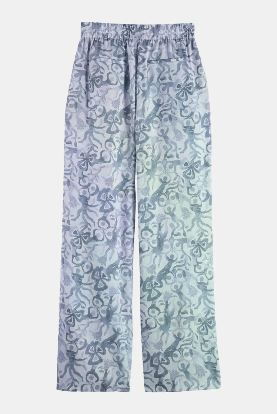 mid-rise-wide-leg-elasticated-trousers-in-block-print back view by Scotch & Soda
