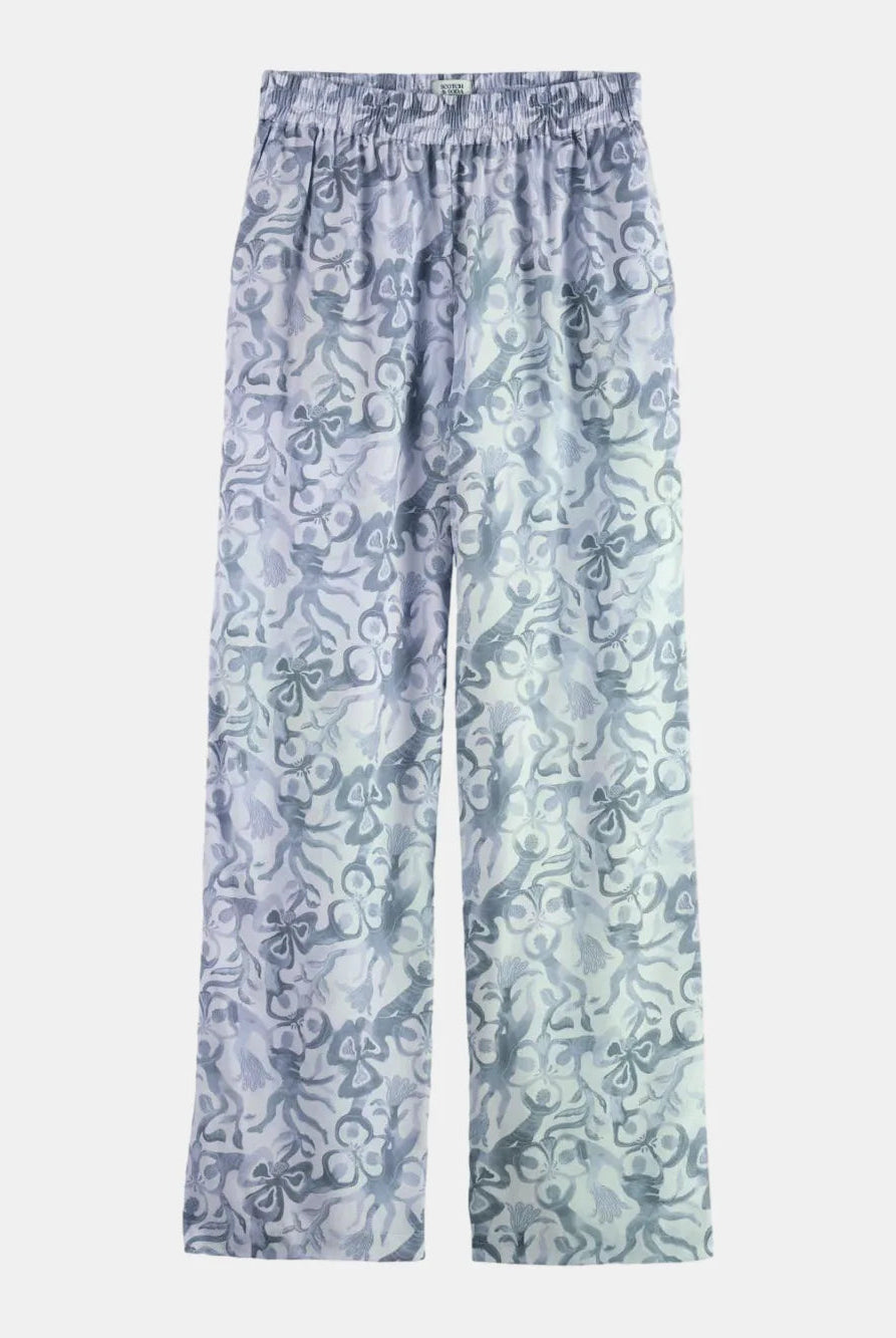 mid-rise-wide-leg-elasticated-trousers-in-block-print front view by Scotch & Soda