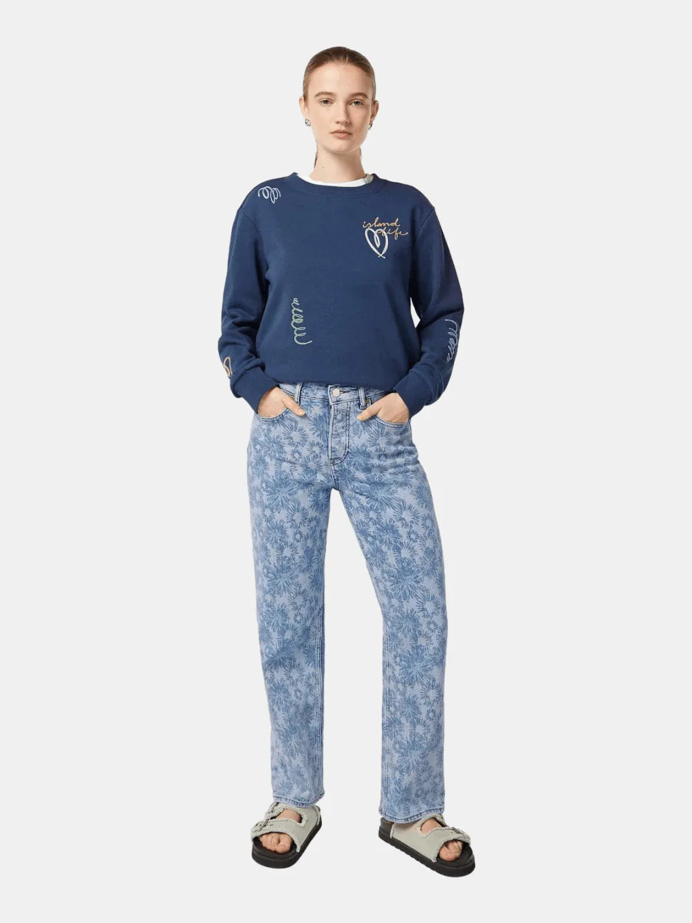 Sky High Rise Straight Jeans — Abstract Floral (University Gold) - Scotch & Soda