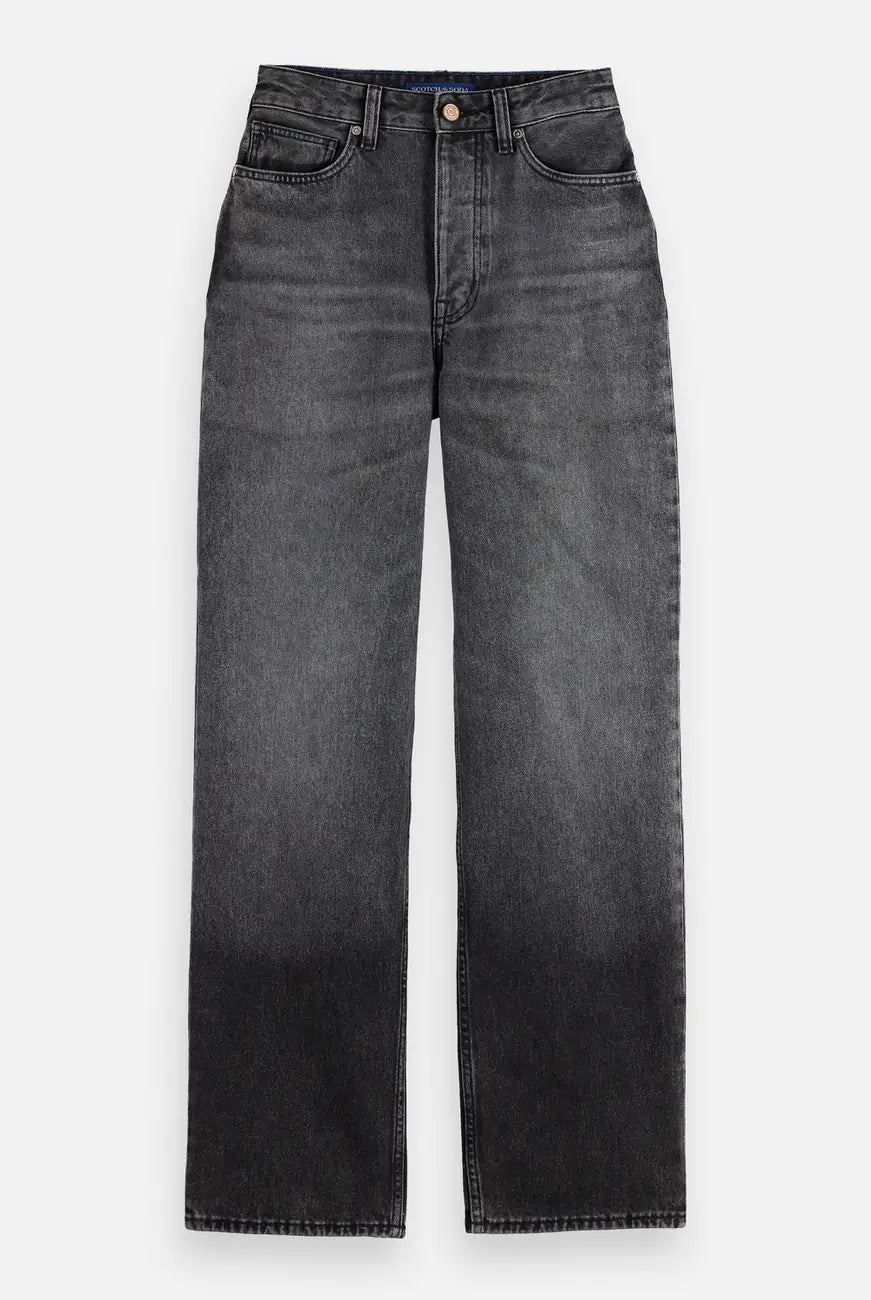 Core Ripple Straight Jeans — Absolute Black flat lay showing product details by Scotch & Soda