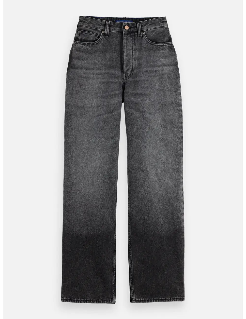 Core Ripple Straight Jeans — Absolute Black flat lay showing product details by Scotch & Soda