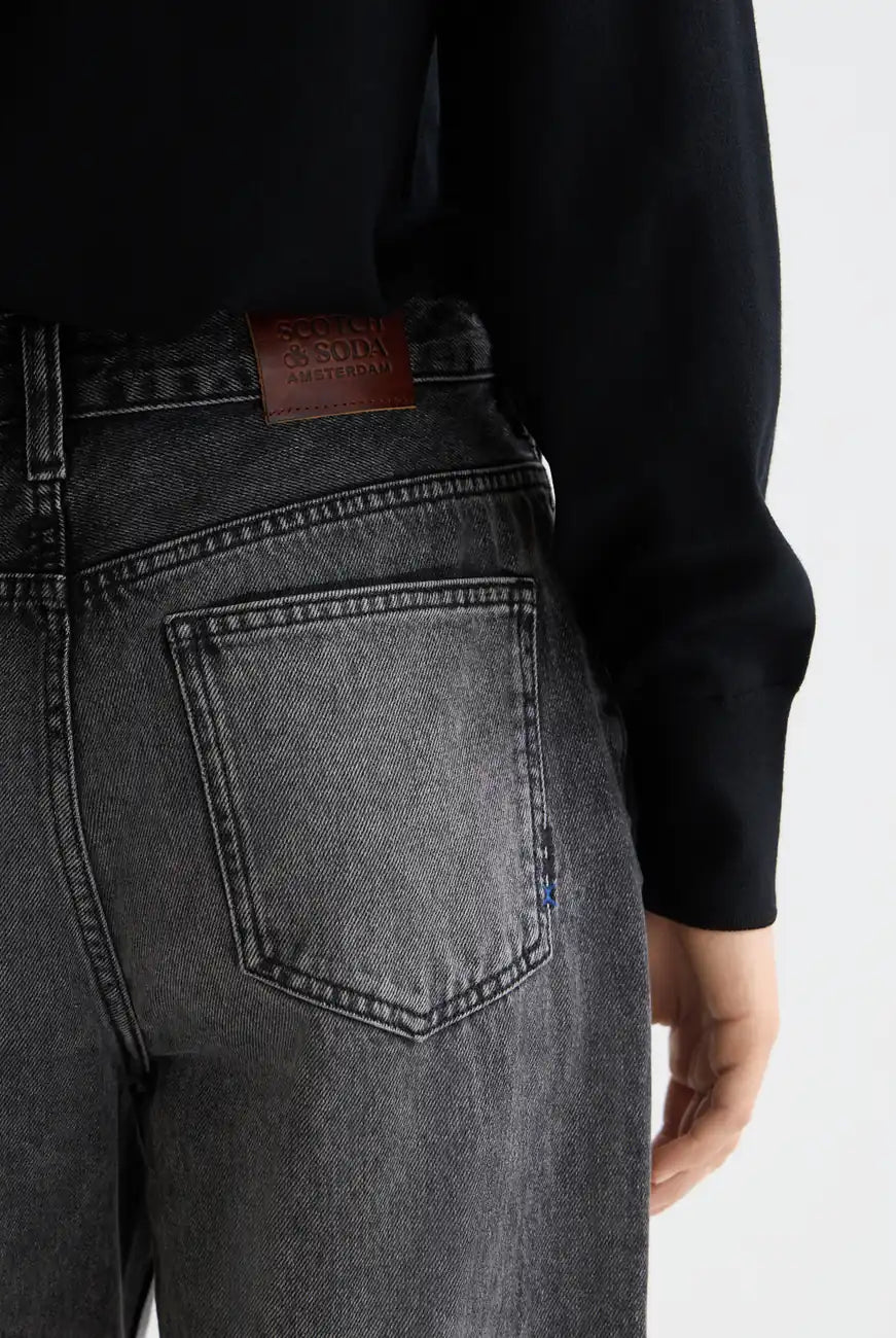 Core Ripple Straight Jeans — Absolute Black detail shot of fabric and craftsmanship by Scotch & Soda