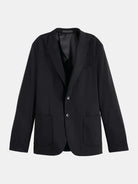 core-unconstructed-peak-lapel-cool-wool-blazer-black front view by Scotch & Soda