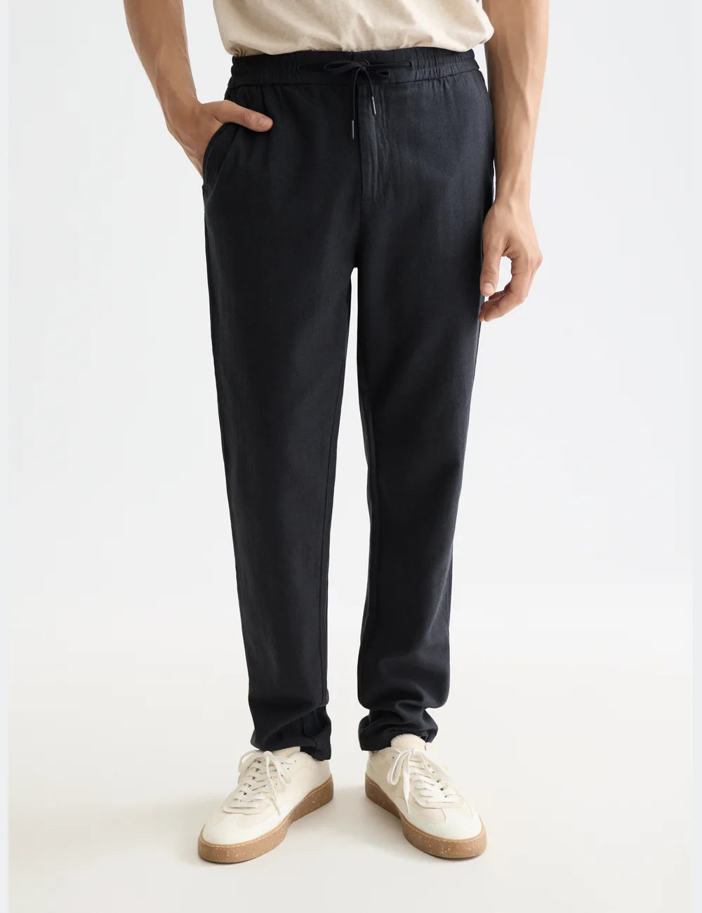 Twill Jogger Pants close-up on model showing fit and detail by Scotch & Soda