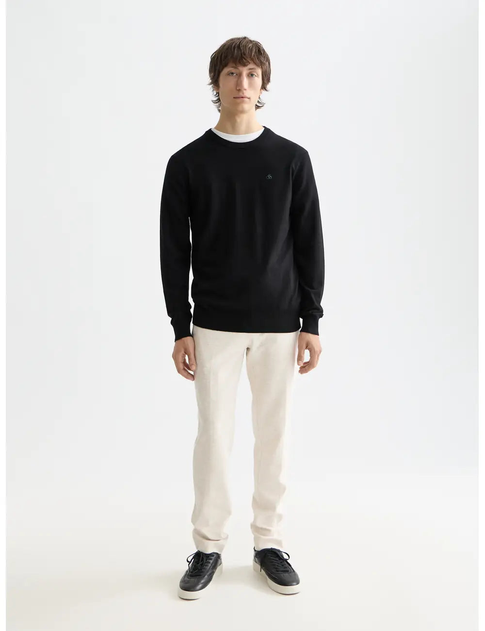 Viscose Pullover Crewneck full model shot showing overall fit by Scotch & Soda