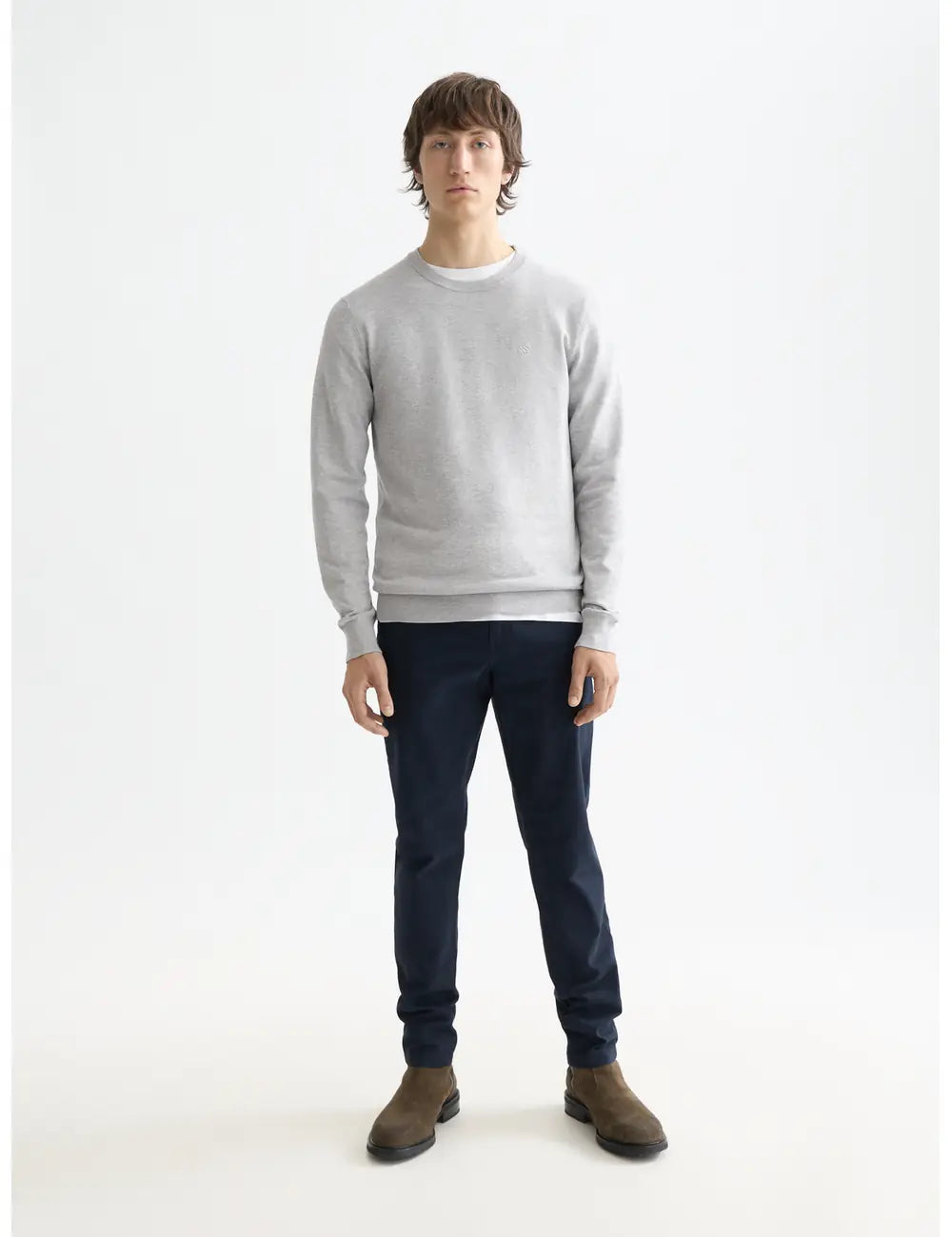 Viscose Pullover Crewneck full model shot showing overall fit by Scotch & Soda