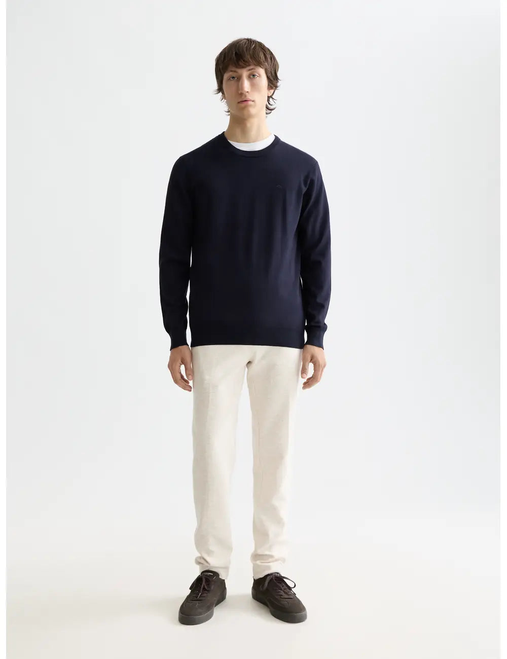 Viscose Pullover Crewneck full model shot showing overall fit by Scotch & Soda