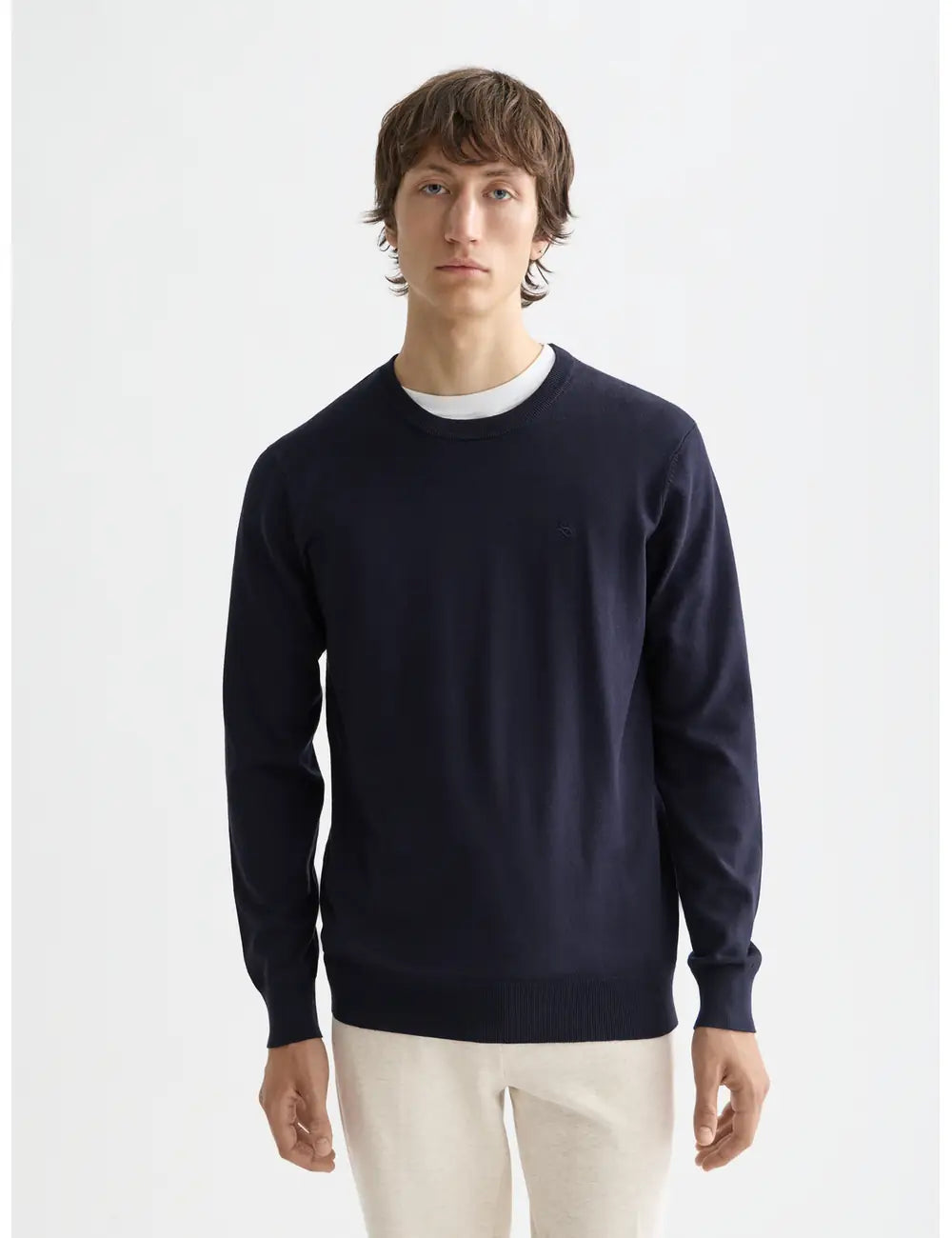 Viscose Pullover Crewneck close-up on model showing fit and detail by Scotch & Soda