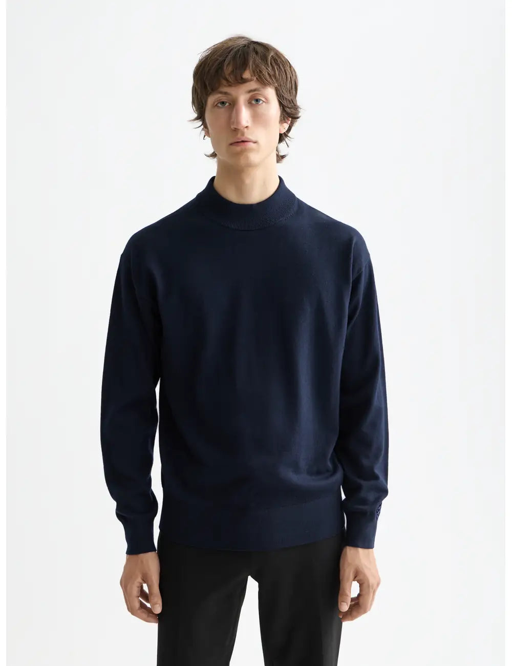 Mock Neck Pullover close-up on model showing fit and detail by Scotch & Soda