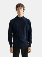 core-dropped-shoulder-mock-neck-pullover-navy front view by Scotch & Soda