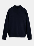 core-dropped-shoulder-mock-neck-pullover-navy front view by Scotch & Soda