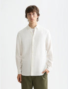 Linen Shirt Button Down close-up on model showing fit and detail by Scotch & Soda