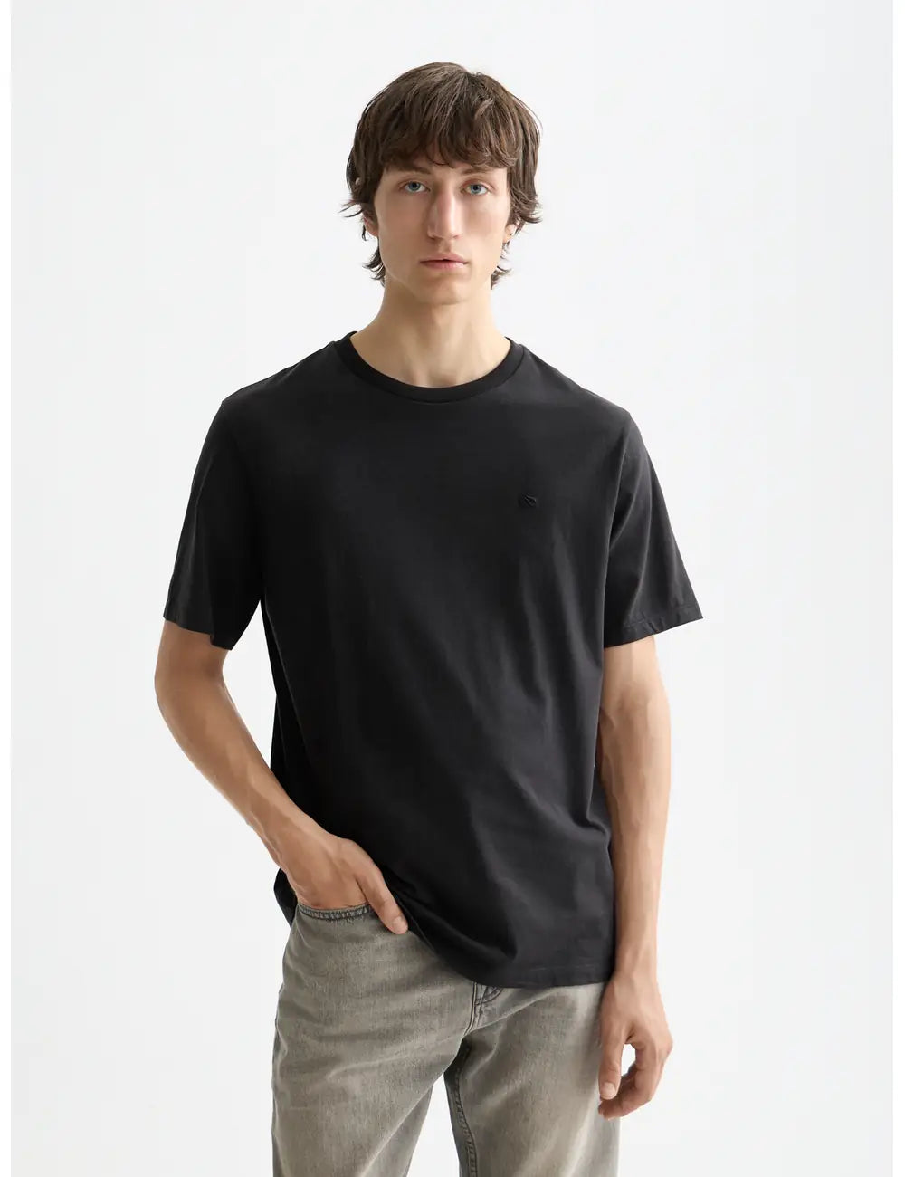 Logo T Shirt close-up on model showing fit and detail by Scotch & Soda