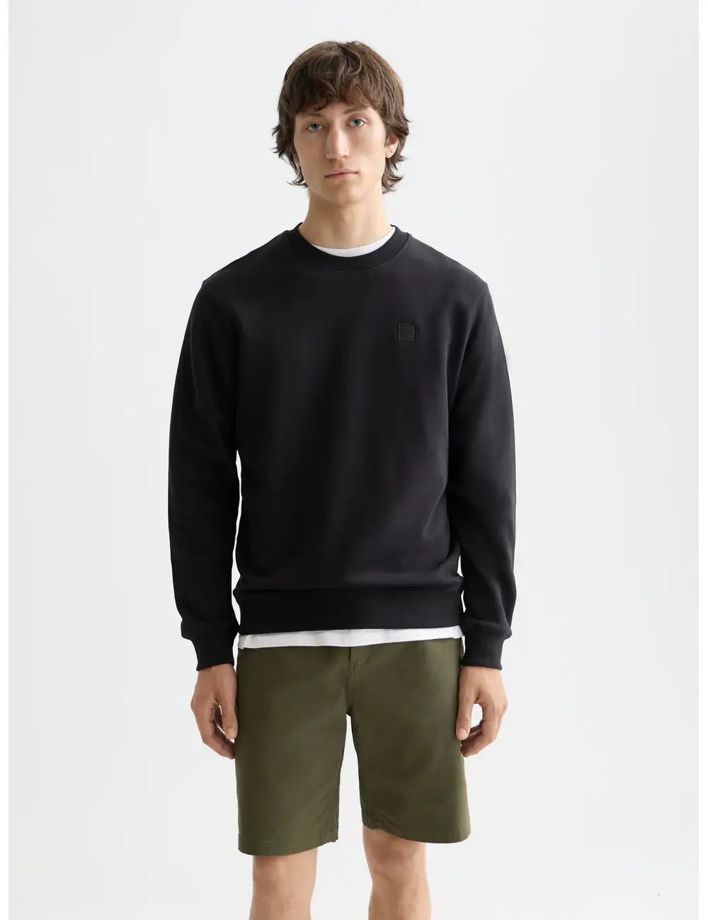 Logo Sweatshirt close-up on model showing fit and detail by Scotch & Soda