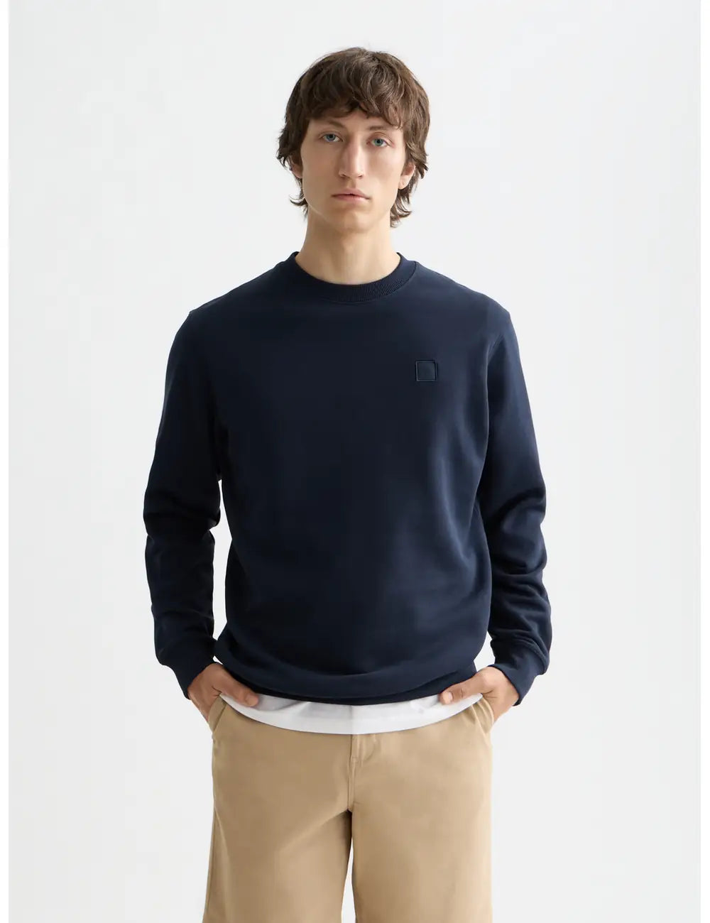 Logo Sweatshirt close-up on model showing fit and detail by Scotch & Soda