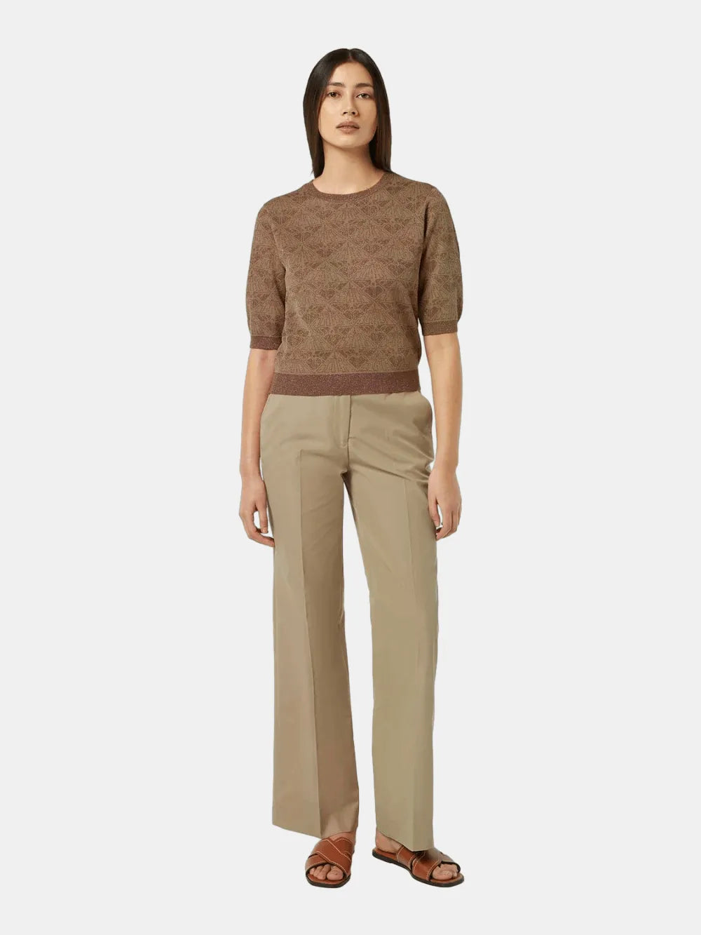 Edie Tailored Wide-Leg Fixed Belt Pant (Medium Beige) - Scotch & Soda