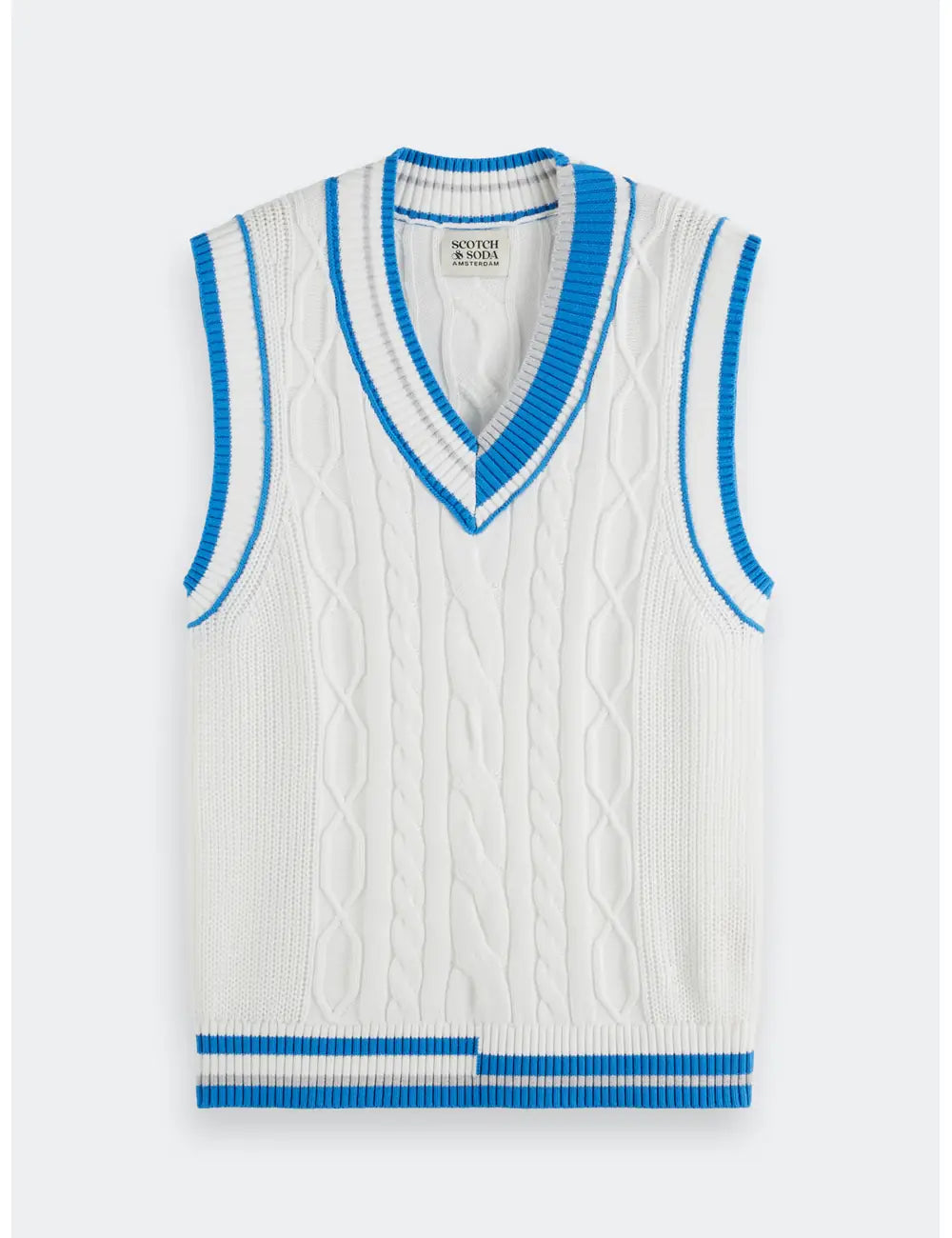 Cable V Neck Vest flat lay front view by Scotch & Soda
