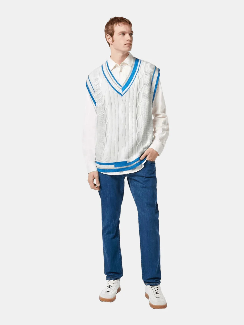 Cable V-Neck Vest (White/Pastel) - Scotch & Soda