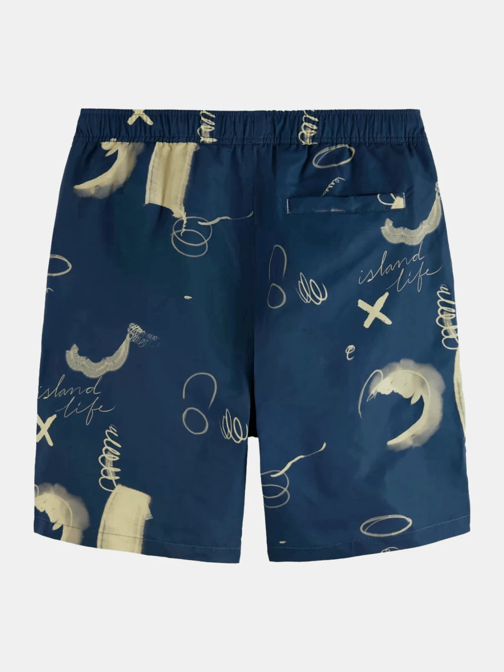 Printed Long-Length Swimshort (Navy) back view showing fit and finish by Scotch & Soda