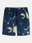 Printed Long-Length Swimshort (Navy) front view showing fit and finish by Scotch & Soda