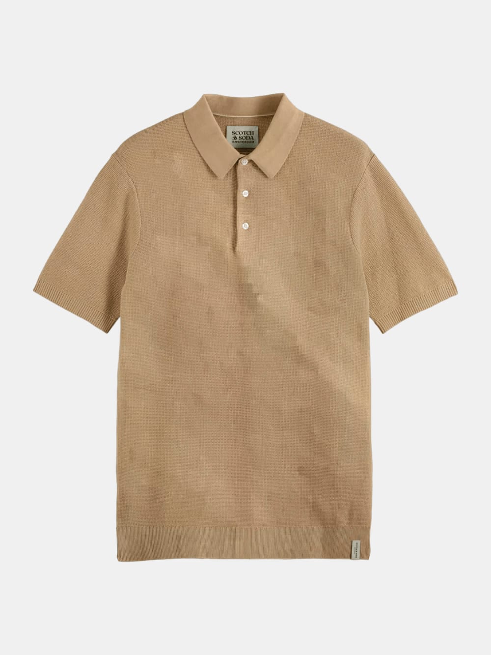 structured-knitted-polo-medium-beige front view by Scotch & Soda