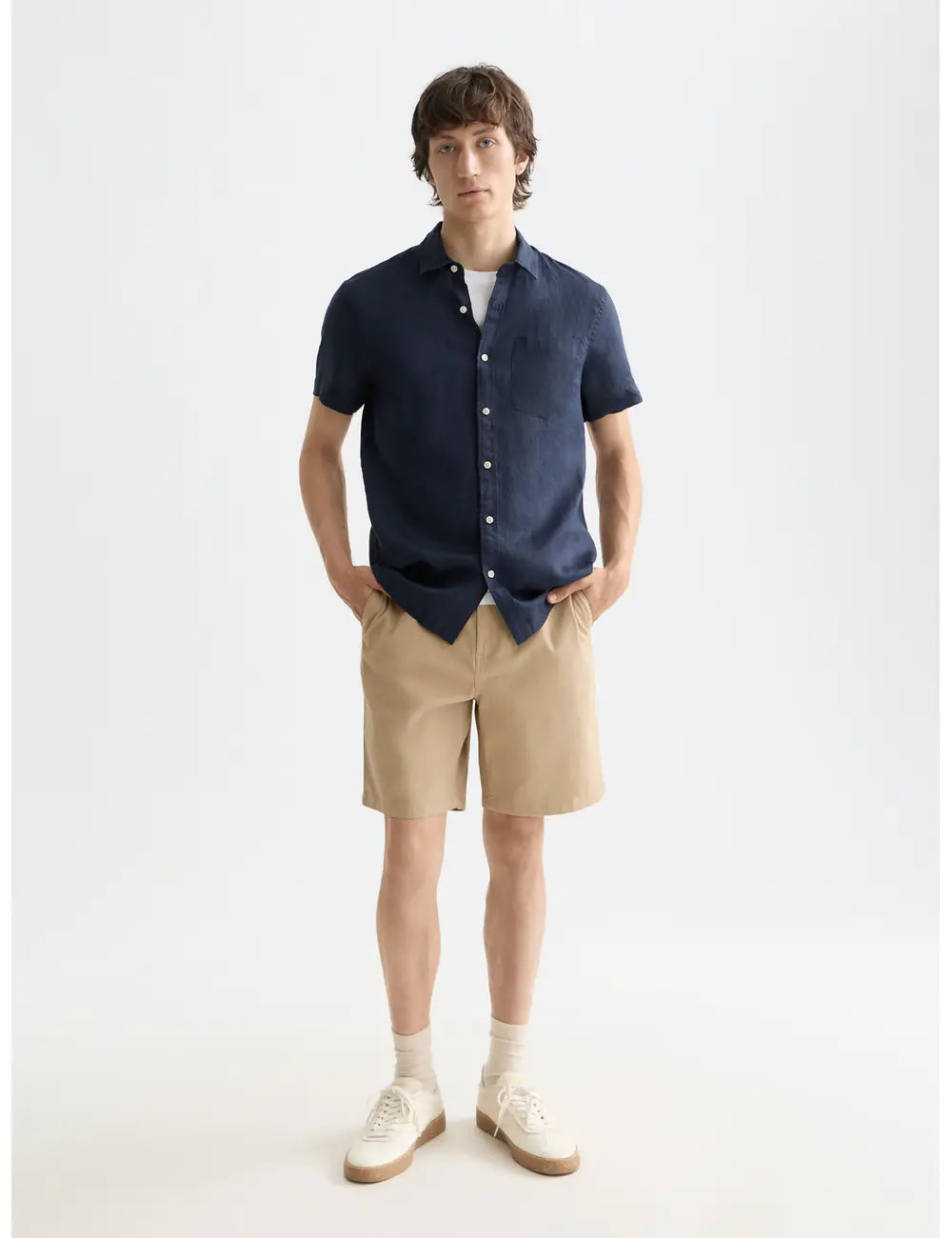 Linen Shirt Navy full model shot showing overall fit by Scotch & Soda